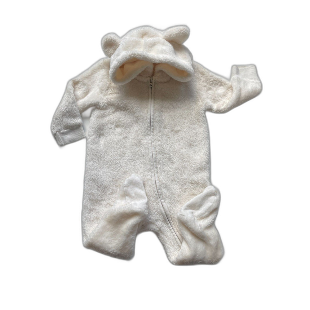 Gymboree Ivory Fuzzy Bear Hooded One Piece Footed Coverall Size 6-9 months